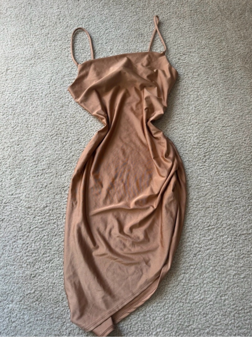 Nina Tan Midi Slip Dress with Spaghetti Straps bodycon sexy party NWT